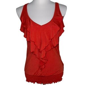 HeartSoul Orange Ruffle Front Tank Top Smocked Hem Sleeveless Women’s M‎ Y2K